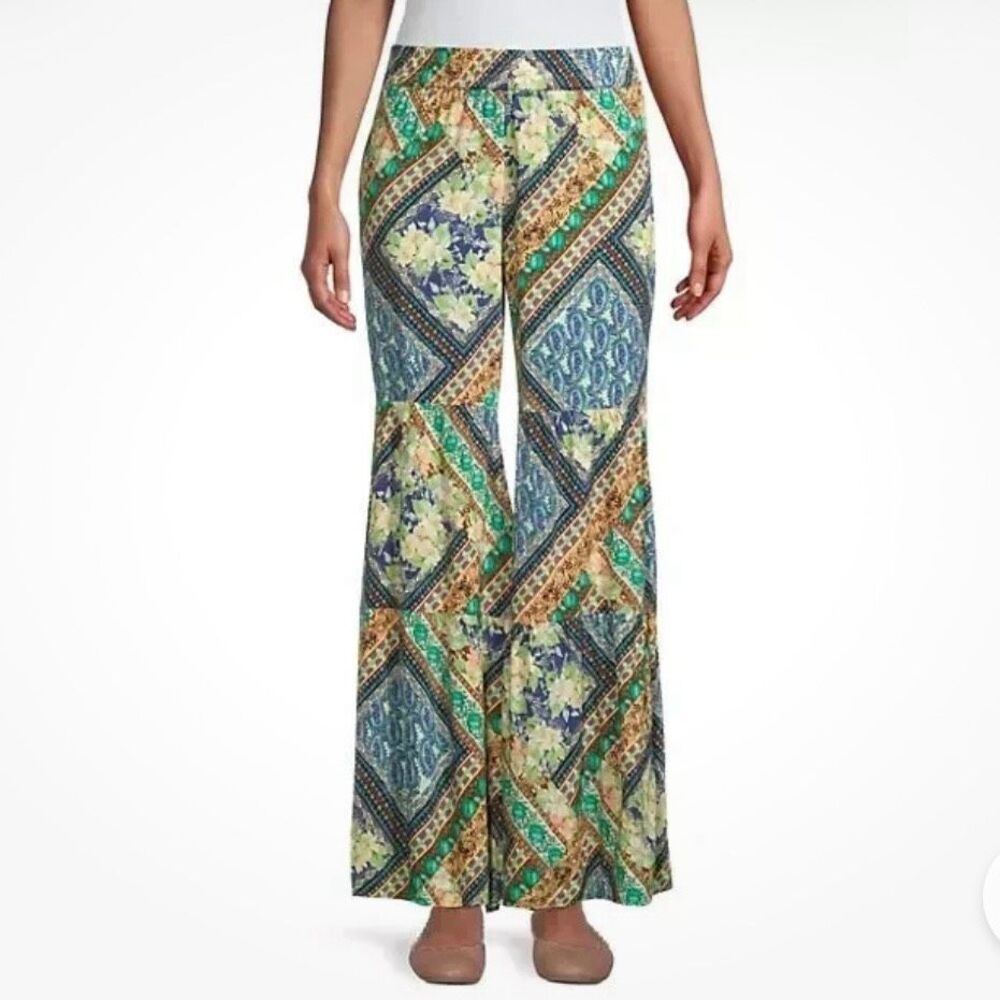 Johnny Was 'Rivera' Patchwork-Print Tiered Wide-Leg Pants Multi